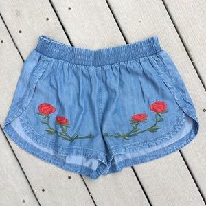 Embroidered Chambray Shorts